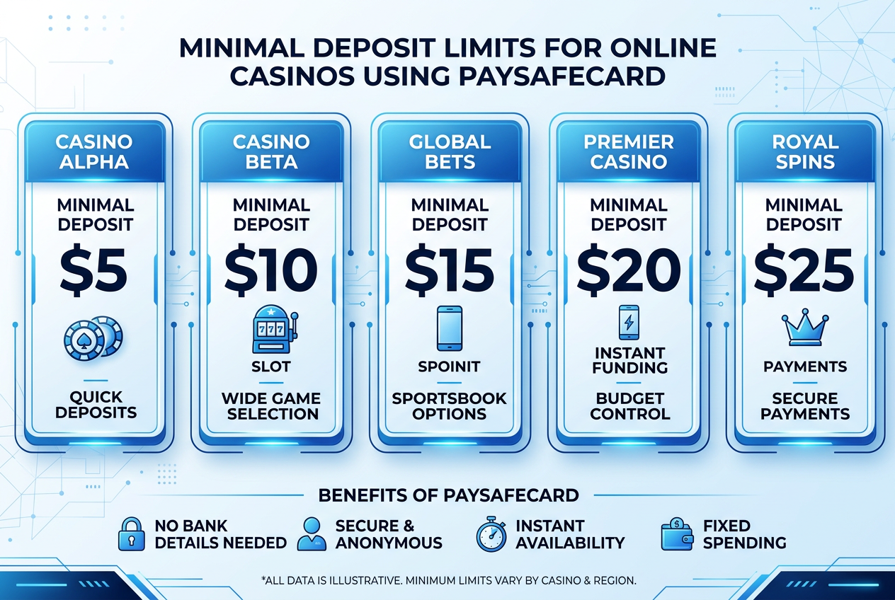 Infografika limitów depozytowych Paysafecard w kasynach 2026